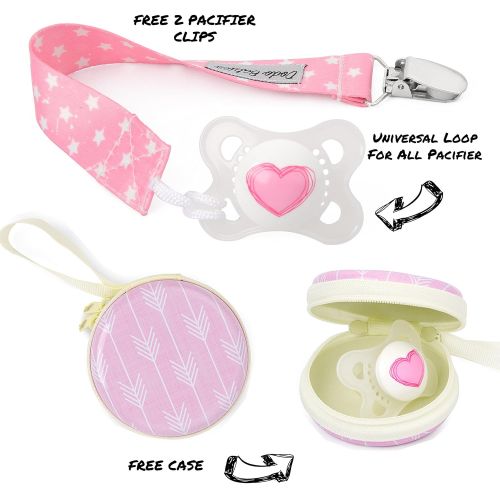  [아마존베스트]BabyBandana DroolBibs by Dodo Babies For Girls + 2 Pacifier Clips + Pacifier Case in a Gift Bag, Pack of 4 Premium Quality, Excellent Baby Shower / Registry Gift