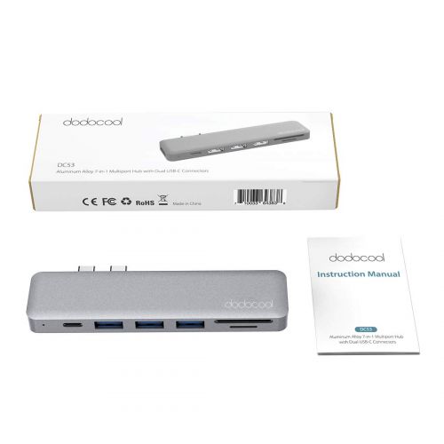  [아마존 핫딜]  [아마존핫딜]Dodocool dodocool USB C Hub, 7 in 1 Dual Typ C Hub Adapter fuer MacBook Pro 2018/2017/2016, MacBook Air 2018(4K HDMI Ausgang, SD/Micro SD-Kartenleser, 3 USB 3.0 Ports, Type C Hub kompatibel