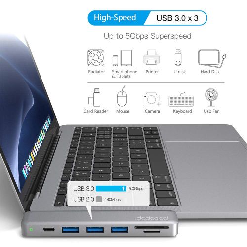  [아마존 핫딜]  [아마존핫딜]Dodocool dodocool USB C Hub, 7 in 1 Dual Typ C Hub Adapter fuer MacBook Pro 2018/2017/2016, MacBook Air 2018(4K HDMI Ausgang, SD/Micro SD-Kartenleser, 3 USB 3.0 Ports, Type C Hub kompatibel