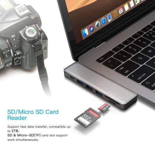  [아마존 핫딜]  [아마존핫딜]Dodocool dodocool USB C Hub, 7 in 1 Dual Typ C Hub Adapter fuer MacBook Pro 2018/2017/2016, MacBook Air 2018(4K HDMI Ausgang, SD/Micro SD-Kartenleser, 3 USB 3.0 Ports, Type C Hub kompatibel