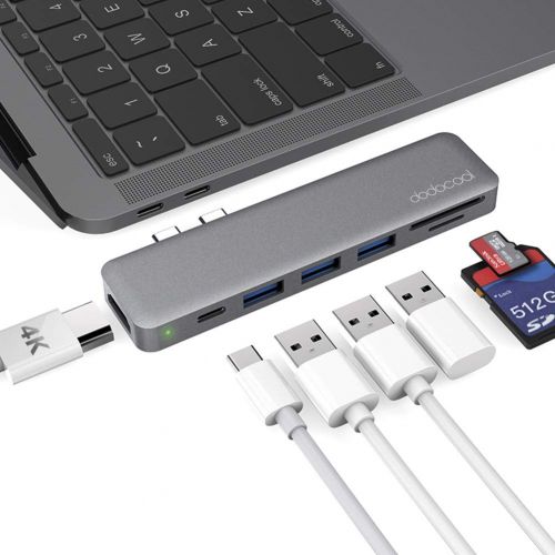  [아마존 핫딜]  [아마존핫딜]Dodocool dodocool USB C Hub, 7 in 1 Dual Typ C Hub Adapter fuer MacBook Pro 2018/2017/2016, MacBook Air 2018(4K HDMI Ausgang, SD/Micro SD-Kartenleser, 3 USB 3.0 Ports, Type C Hub kompatibel