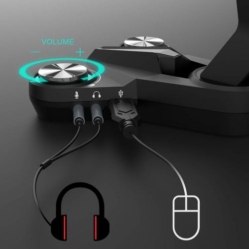  Dodocool dodocool Gaming Headphones Stand Headset Stand with EQ7.1 Surround Sound, Headset Holder, LED Lights, 2 USB Ports 3.5mm Audio Jacks and a Microphone Jack, Black