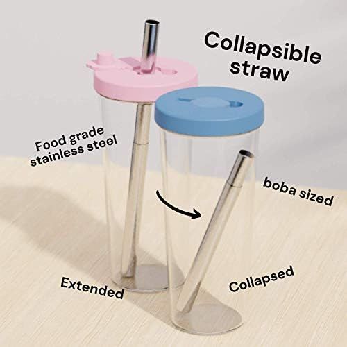  [아마존베스트]Okchi  24 oz Leakproof, Reusable Boba Cup and Smoothie Tumbler by Dodoko with Resealable Lid Plug |Wide Stainless Steel Straw For Bubble Tea and Boba| Dishwasher Safe | BPA Free -