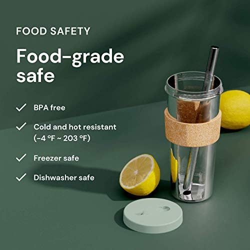  [아마존베스트]Okchi  24 oz Leakproof, Reusable Boba Cup and Smoothie Tumbler by Dodoko with Resealable Lid Plug |Wide Stainless Steel Straw For Bubble Tea and Boba| Dishwasher Safe | BPA Free -