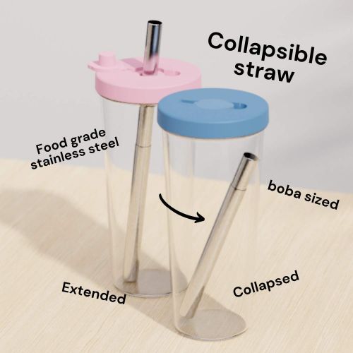  [아마존베스트]Okchi  24 oz Leakproof, Reusable Boba Cup and Smoothie Tumbler by Dodoko with Resealable Lid Plug |Wide Stainless Steel Straw For Bubble Tea and Boba| Dishwasher Safe | BPA Free -