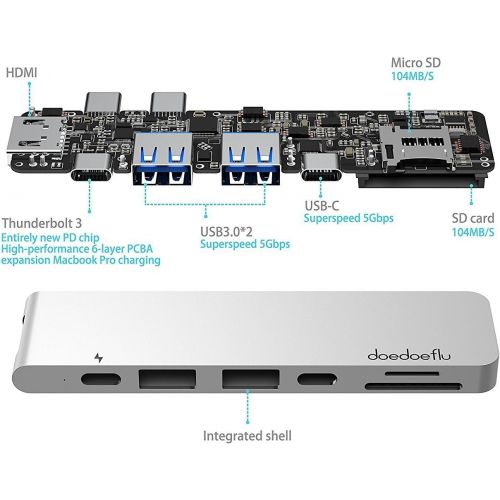  Doedoeflu USB C Hub, doedoeflu Aluminum Alloy Build with 1type C port for PD, HDMI Output,SD & Micro SD Card Reader ports,3 US B3.0 Ports,1Gigabit Ethernet Port for MacBook,Google Chromebook