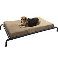 Dogbed4less Dual Function Heavy Duty Metal Elevated Pet Bed with Textilene Fabric and Waterproof Memory Foam Suede Brown Color Bed for Medium to Extra Large Dog 48X30X4.5