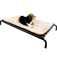 Dogbed4less Premium Heavy Duty Metal Elevated Pet Bed with Textilene Fabric with Waterproof Memory Foam Beige Color Mat Topper for Medium to Large Dog 42X28X4