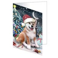 DoggieOfTheDayShop Holly Jolly Christmas Shiba Inu Dog Wearing Santa Hat Set of 10 Greeting Cards
