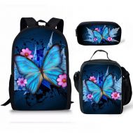 Doginthehole doginthehole Butterfly Printed School Bag One Set Backpack+Lunch Bag+Pencil Bag