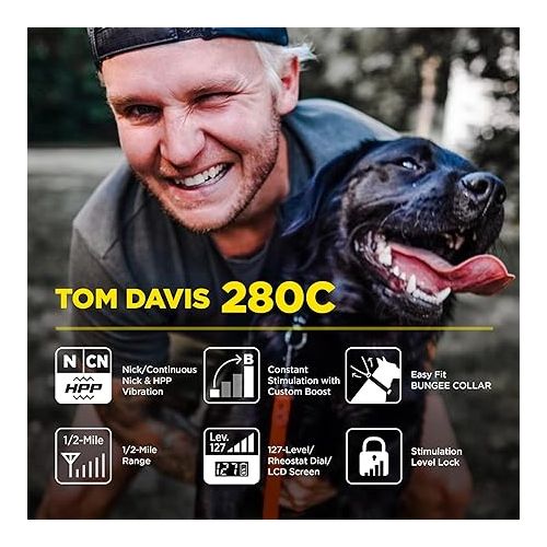  Dogtra E-Collar Tom Davis 280C Boost & Lock, Waterproof, 1/2-Mile Range Dog Training Collar with Remote, Rechargeable, 127 Levels, Vibration, Bungee, No Bad Dogs Trainer for Small, Medium, Large Dogs