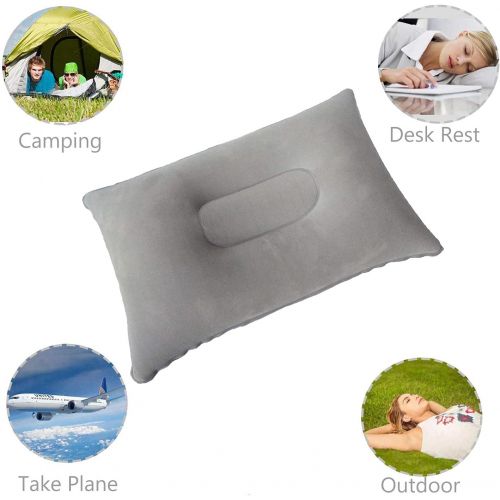  Dogxiong 2 Pack Ultralight Inflatable Pillow Small Squared Flocked Fabric Air Pillow for Hiking,Camping,Traveling,Napping,Desk Rest,Neck Lumbar Support(Gray)