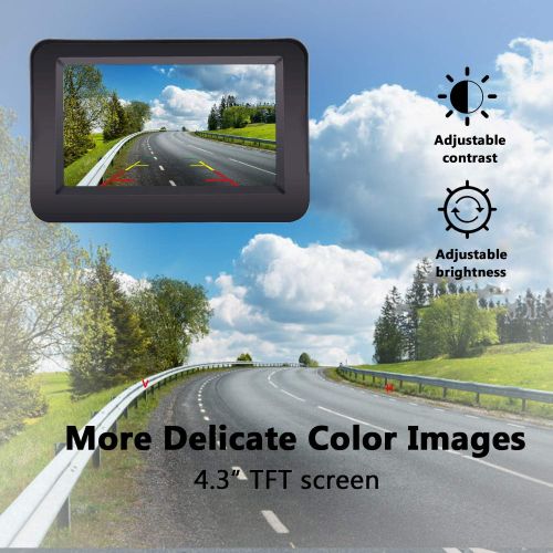  [아마존 핫딜]  [아마존핫딜]HD Wireless Backup Camera with 4.3 Inch LCD Monitor Kit, Stable Signal Transmission Rear/Front View Camera Suitable for Cars,Vans,SUVs IP69K Waterproof Guide Lines On/Off