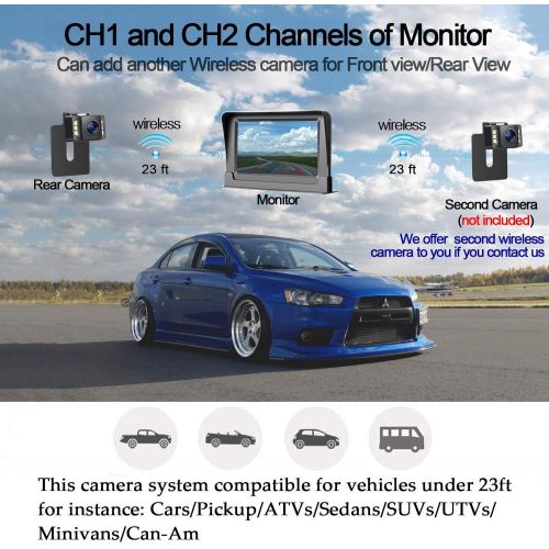  [아마존 핫딜]  [아마존핫딜]HD Wireless Backup Camera with 4.3 Inch LCD Monitor Kit, Stable Signal Transmission Rear/Front View Camera Suitable for Cars,Vans,SUVs IP69K Waterproof Guide Lines On/Off