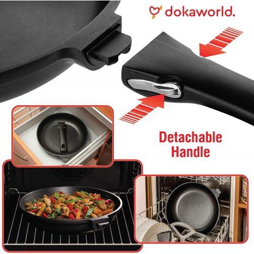  Dokaworld Frying Pan Nonstick 11 inch - Big Frying Pan - Induction Frying Pan Detachable Handle - Large Nonstick Fry Pan - Large Skillet Fry Pan - Nonstick Pan - Stir Fry Pan - Aluminum Fry