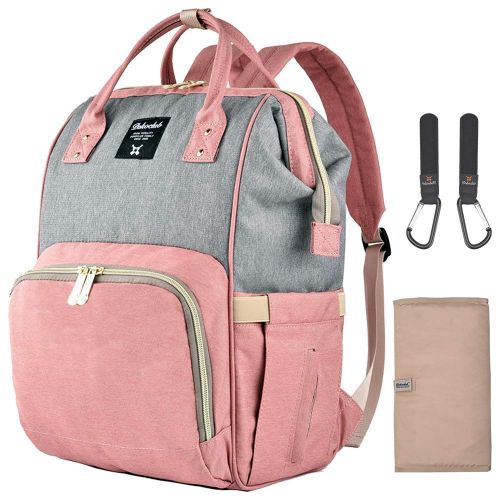  [아마존베스트]Dokoclub Diaper Bag Organizer Insulated Waterproof Travel Nappy Backpack Large Capacity Tote Shoulder Nappy Bags for Mommy Backpack with Multi-Function, Durable and Stylish (Grey & Pink)