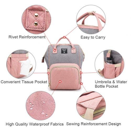  [아마존베스트]Dokoclub Diaper Bag Organizer Insulated Waterproof Travel Nappy Backpack Large Capacity Tote Shoulder Nappy Bags for Mommy Backpack with Multi-Function, Durable and Stylish (Grey & Pink)