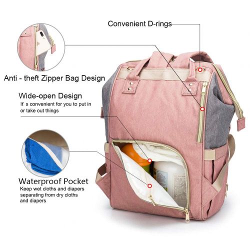  [아마존베스트]Dokoclub Diaper Bag Organizer Insulated Waterproof Travel Nappy Backpack Large Capacity Tote Shoulder Nappy Bags for Mommy Backpack with Multi-Function, Durable and Stylish (Grey & Pink)