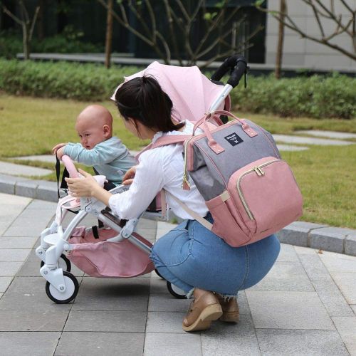  [아마존베스트]Dokoclub Diaper Bag Organizer Insulated Waterproof Travel Nappy Backpack Large Capacity Tote Shoulder Nappy Bags for Mommy Backpack with Multi-Function, Durable and Stylish (Grey & Pink)