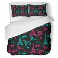 Dolce SINOVAL Duvet Cover Set Modern Bright Girls Paris I Love You Ink Fashion Bedding Set with Pillow Case Twin Size