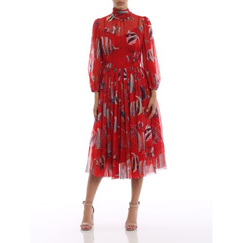  Dolce & Gabbana Printed silk chiffon tie-neck dress