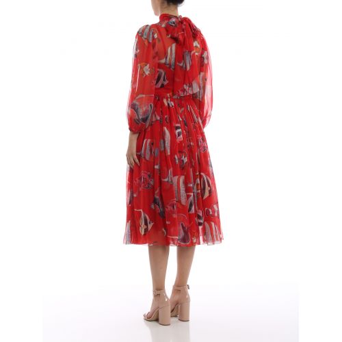  Dolce & Gabbana Printed silk chiffon tie-neck dress