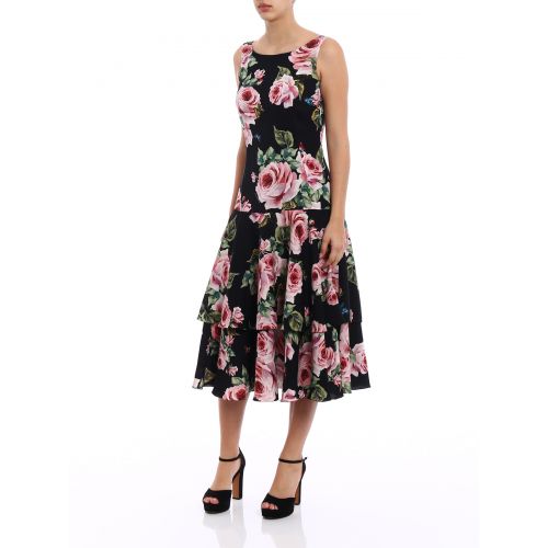  Dolce & Gabbana Flounced rose print silk dress