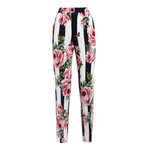  Dolce & Gabbana Rose print crepe formal trousers