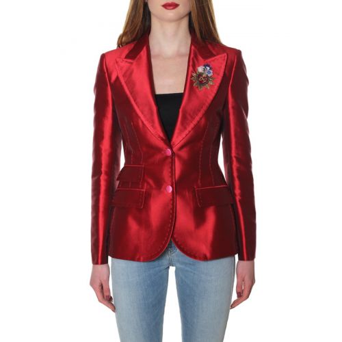  Dolce & Gabbana Patch detailed cotton satin blazer