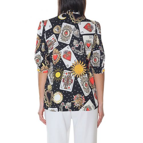  Dolce & Gabbana Printed stretch silk bow tie shirt