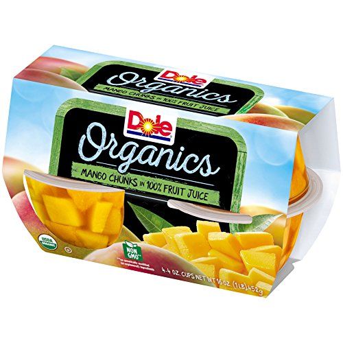  Dole Organic Mango Chunks in Juice, 4 Count Fruit Bowls (Pack of 6)