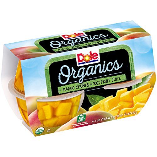  Dole Organic Mango Chunks in Juice, 4 Count Fruit Bowls (Pack of 6)