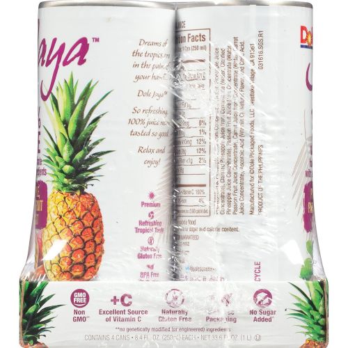  Dole DOLE JAYA 100% Pineapple, Passion Fruit & Carrot Juice 4-8.4 fl. oz. Cans