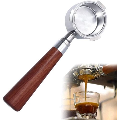  Dolity 51mm Bottomless Portafilter with Filter Basket Solid Wood Coffee Portafilter Tool for EC680 EC685 Espresso Machines - Dalbergia B