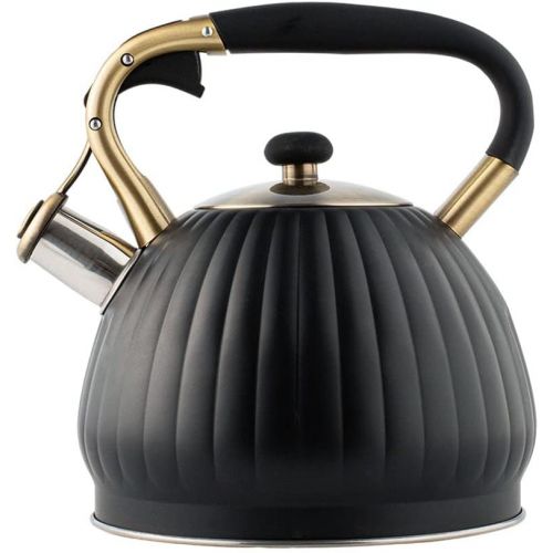  Dolity Stainless Steel Stove Top Tea Kettle,with Wood Pattern Anti Scald Handle,Pumpkin Pot for All Kitchen Stove Top/Induction