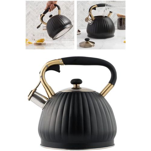  Dolity Stainless Steel Stove Top Tea Kettle,with Wood Pattern Anti Scald Handle,Pumpkin Pot for All Kitchen Stove Top/Induction