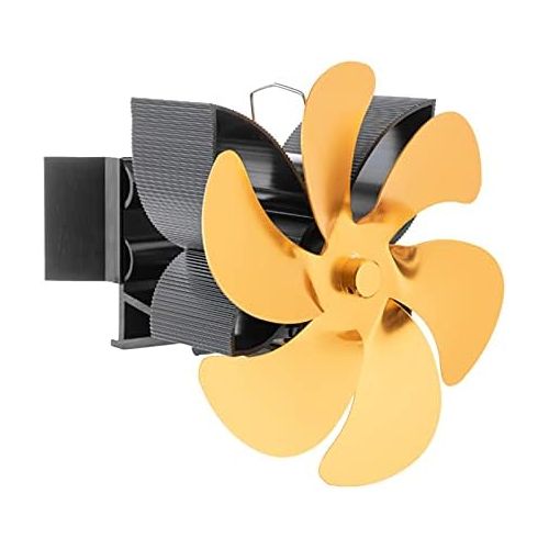  Dolity Aluminum Alloy Heat Powered Gas Pellet Silent Fireplace Warm Air Hanging Stove Fan for Wood/Log Burner Saving Fuel Efficient Fan for 5 6inch Flue Pipe Gold