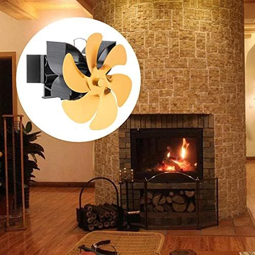  Dolity Aluminum Alloy Heat Powered Gas Pellet Silent Fireplace Warm Air Hanging Stove Fan for Wood/Log Burner Saving Fuel Efficient Fan for 5 6inch Flue Pipe Gold