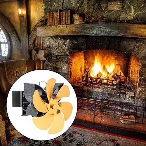  Dolity Aluminum Alloy Heat Powered Gas Pellet Silent Fireplace Warm Air Hanging Stove Fan for Wood/Log Burner Saving Fuel Efficient Fan for 5 6inch Flue Pipe Gold