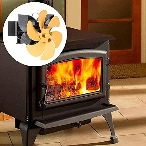  Dolity Aluminum Alloy Heat Powered Gas Pellet Silent Fireplace Warm Air Hanging Stove Fan for Wood/Log Burner Saving Fuel Efficient Fan for 5 6inch Flue Pipe Gold