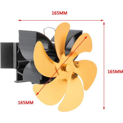  Dolity Aluminum Alloy Heat Powered Gas Pellet Silent Fireplace Warm Air Hanging Stove Fan for Wood/Log Burner Saving Fuel Efficient Fan for 5 6inch Flue Pipe Gold