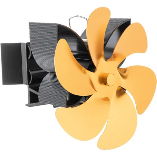  Dolity Aluminum Alloy Heat Powered Gas Pellet Silent Fireplace Warm Air Hanging Stove Fan for Wood/Log Burner Saving Fuel Efficient Fan for 5 6inch Flue Pipe Gold