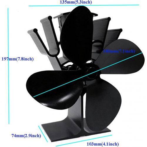  Dolity 4 Blade Heat Powered Stove Fan for Wood/Log Burner/Fireplace, to Increases 80% Warm Air, Eco Friendly Black