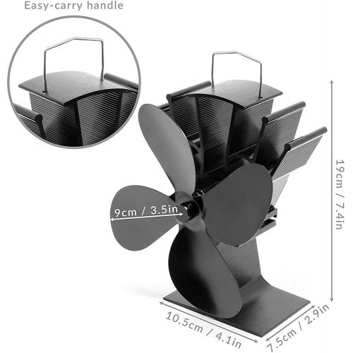  Dolity 4 Blade Heat Powered Stove Fan for Wood/Log Burner/Fireplace, to Increases 80% Warm Air, Eco Friendly Black