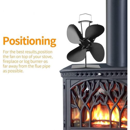  Dolity 4 Blade Heat Powered Stove Fan for Wood/Log Burner/Fireplace, to Increases 80% Warm Air, Eco Friendly Black