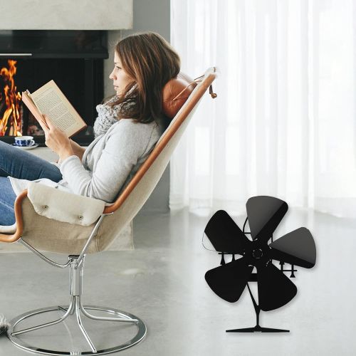  Dolity 5 Blades Silent Fuel Saving Small Size Eco Stove Fan Efficient Home Aluminum Alloy Gift Stove Fan for Wood Burner Fireplace Circulates Warm