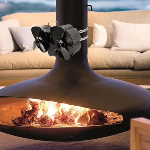  Dolity Dual Head 3Blades/Head Heat Powered Wood Stove Fan Mute Motor for Wood/Log Burner/Fireplace Fan