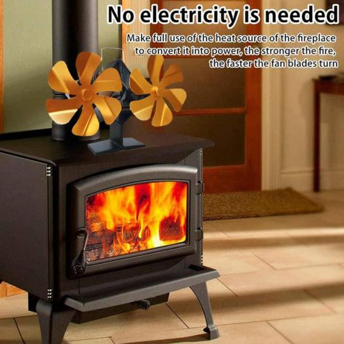  Dolity 12 Blades Fireplace Stove Fan Heat Powered Wood/Log Burner Fan Eco Friendly Heat Circulation for Wood/Log Burner Gold