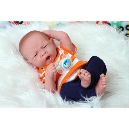  Doll-p Cute Reborn Baby Boy Doll 15” inch Newborn with Beautiful Accessories Anatomically Correct Washable Real Realistic Soft Vinyl Alive Lifelike Pacifier