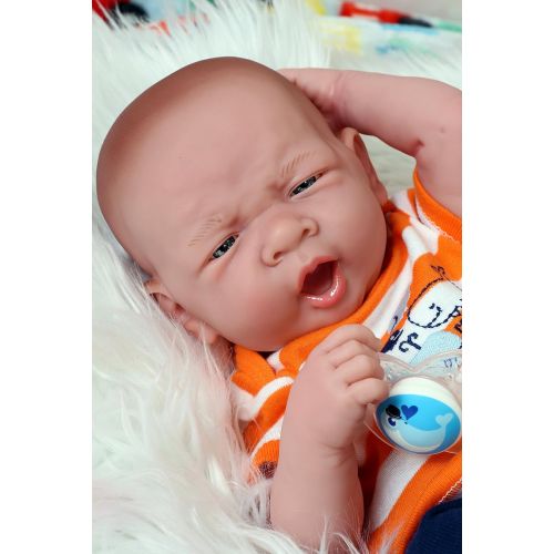  Doll-p Cute Reborn Baby Boy Doll 15” inch Newborn with Beautiful Accessories Anatomically Correct Washable Real Realistic Soft Vinyl Alive Lifelike Pacifier